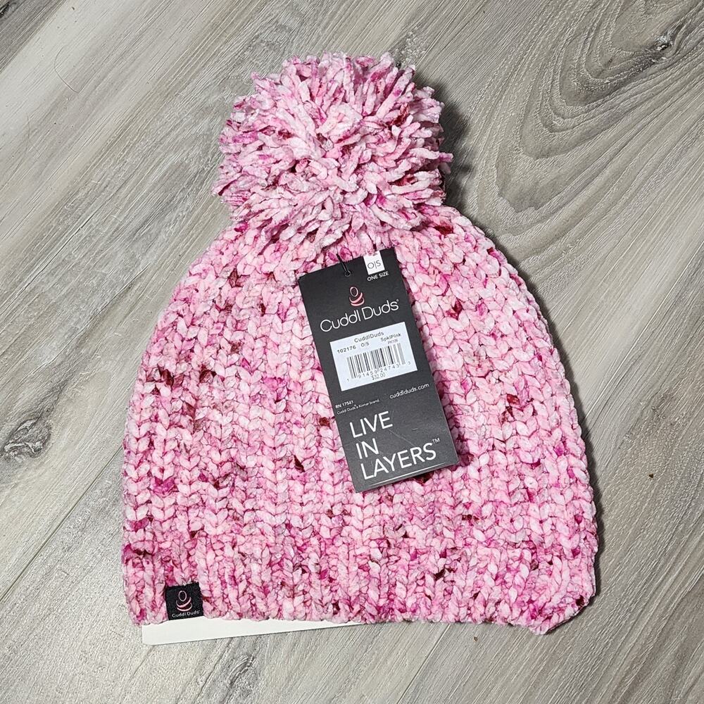 Cuddl Duds Beanie Women's Pink Chenille With Pom New